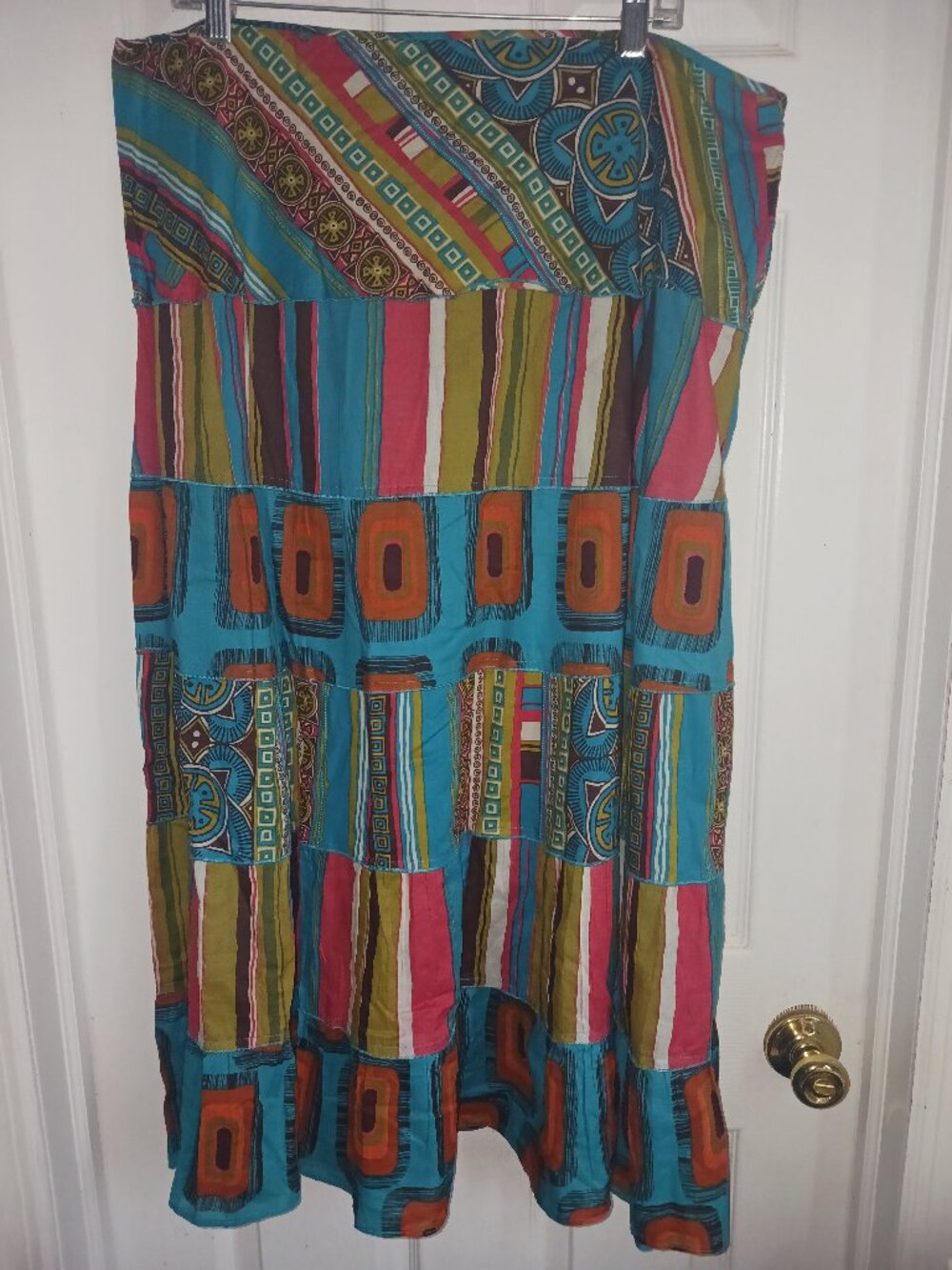 NY Collection Women's Tiered Boho Peasant Maxi Skirt 2X Multicolor Cotton
